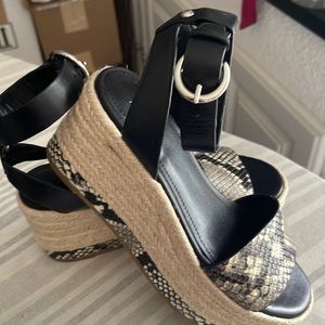 Marc Fisher Black and Natural Espadrille Platform Sandals